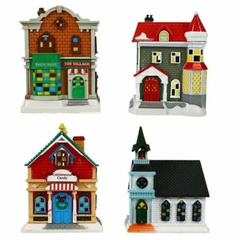 Christmas Village Cobblest Lot of 4 HOUSE CANDY CHURCH TOYS